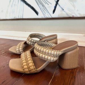 Tan and White Chunky Block Heel